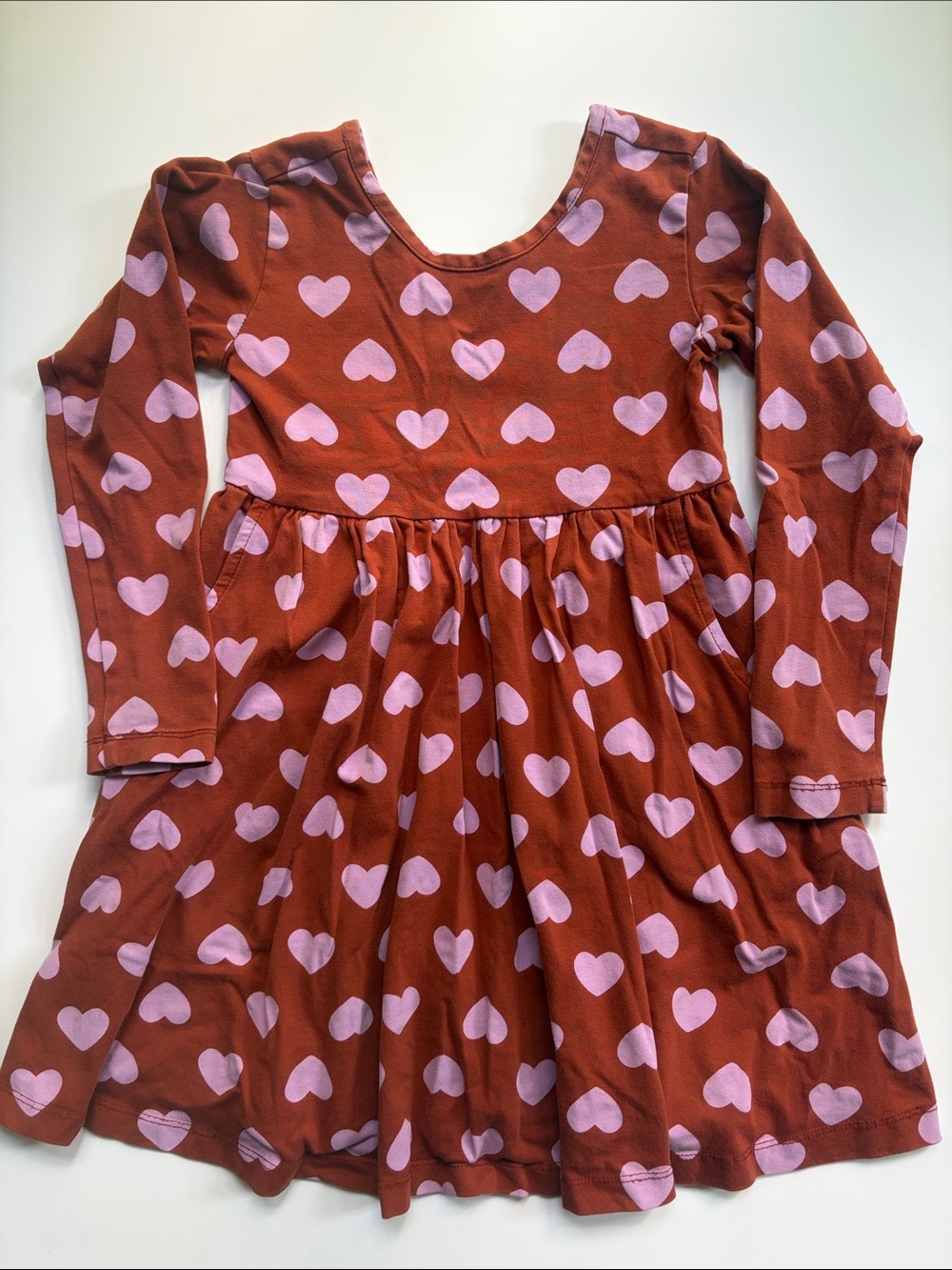 Hanna Andersson Rust Dress with Pink Heart Print